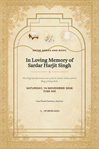 Antim Ardas & Bhog Ceremony invitation preview