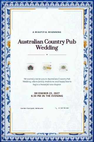 Australian Country Pub Wedding invitation design preview