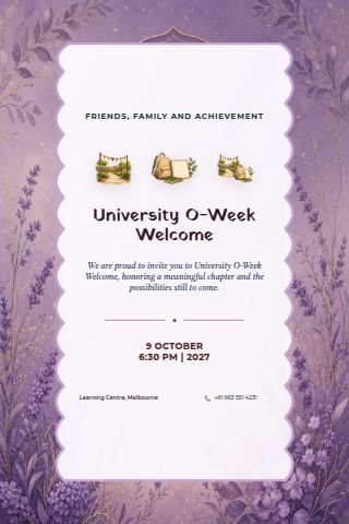 University O-Week Welcome invitation design preview