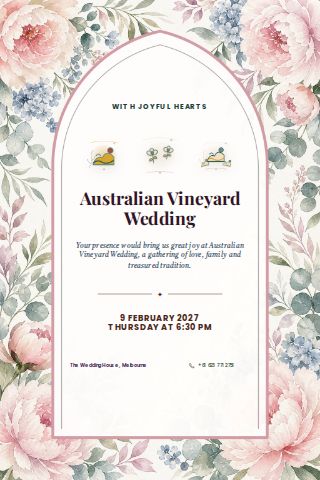 Australian Vineyard Wedding invitation design preview