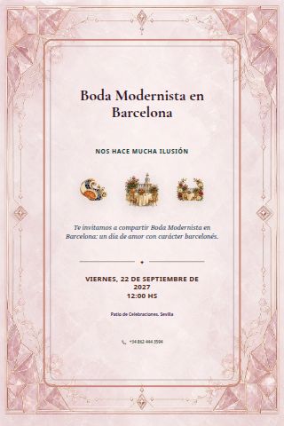 Barcelona Modernista Wedding invitation preview