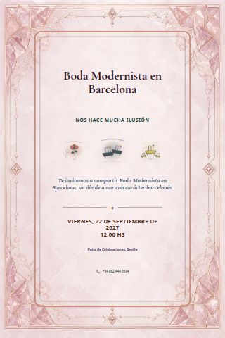 Barcelona Modernista Wedding invitation design preview