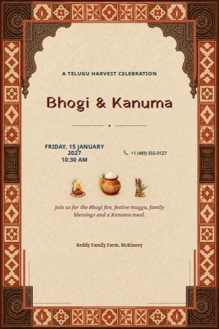 Bhogi & Kanuma invitation preview