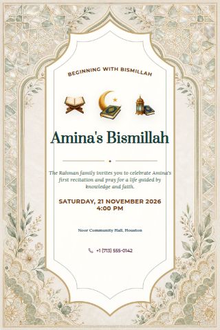 Bismillah Ceremony invitation preview