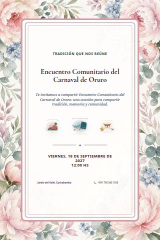 Bolivian Oruro Carnival Community Gathering invitation design preview