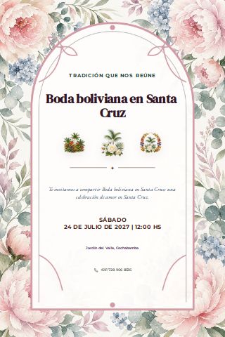 Bolivian Santa Cruz Garden Wedding invitation preview