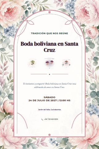 Bolivian Santa Cruz Garden Wedding invitation design preview
