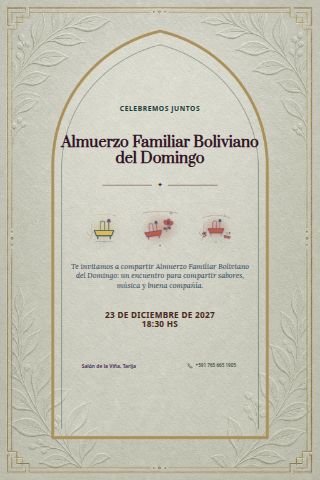 Bolivian Sunday Family Lunch invitation design preview