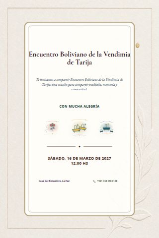 Bolivian Tarija Vendimia Gathering invitation design preview