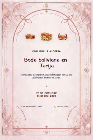 Bolivian Tarija Vineyard Wedding invitation preview
