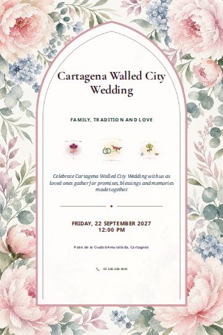 Cartagena Walled City Wedding invitation design preview