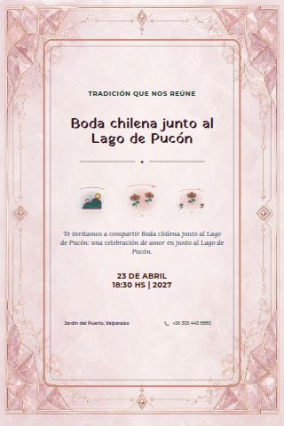 Chilean Pucón Lakeside Wedding invitation design preview