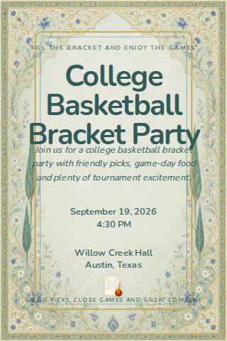 College Basketball Bracket Party invitation design preview
