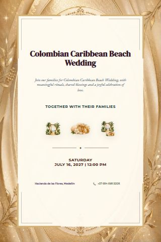 Colombian Caribbean Beach Wedding invitation preview