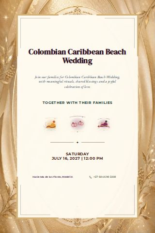 Colombian Caribbean Beach Wedding invitation design preview