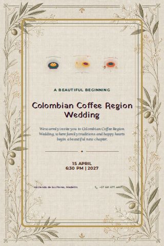 Colombian Coffee Region Wedding invitation design preview