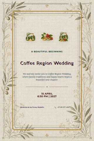 Coffee Region Wedding invitation design