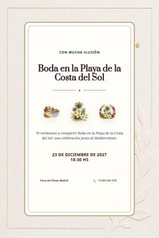 Costa del Sol Beach Wedding invitation design