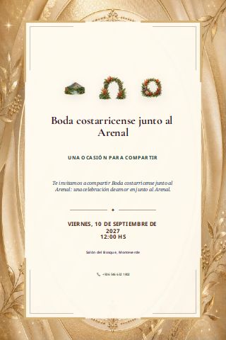 Costa Rican Arenal Lakeside Wedding invitation preview