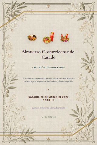 Costa Rican Casado Lunch invitation preview