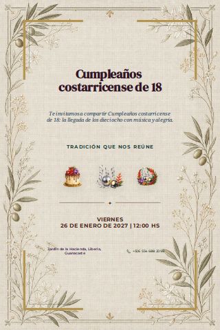 Costa Rican Eighteenth Birthday invitation preview