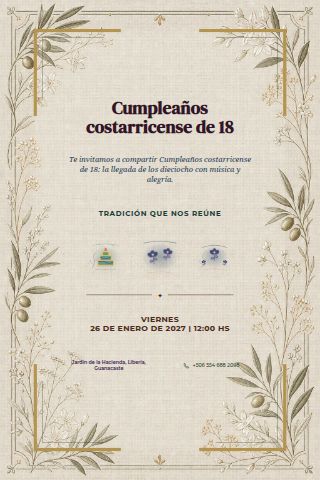 Costa Rican Eighteenth Birthday invitation design preview