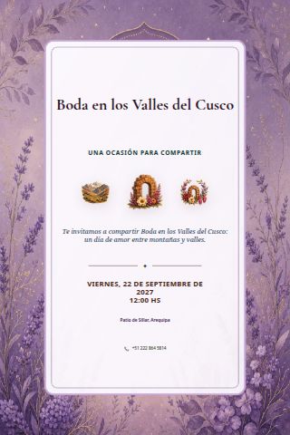Cusco Valley Wedding invitation design