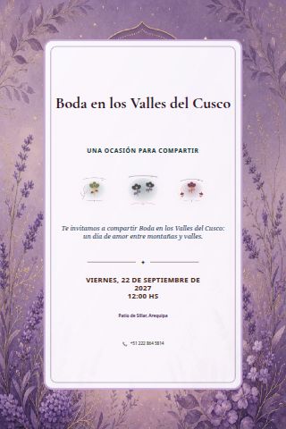 Cusco Valley Wedding invitation design preview