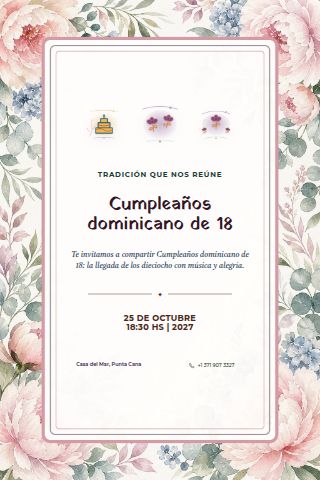 Dominican Eighteenth Birthday invitation design preview