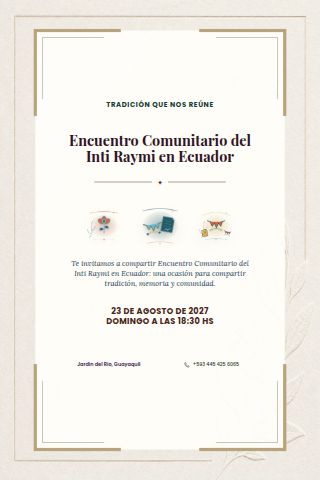 Ecuadorian Inti Raymi Community Gathering invitation design preview