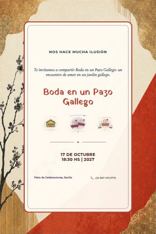 Galician Pazo Wedding invitation design preview