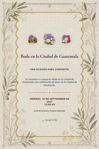 Guatemala City Garden Wedding invitation design preview