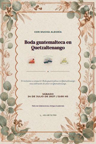 Guatemalan Quetzaltenango Mountain Wedding invitation design preview