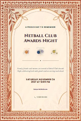 Netball Club Awards Night invitation design preview