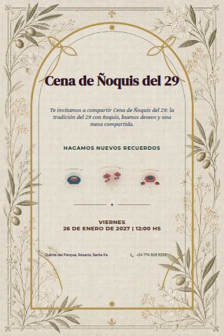 Ñoquis del 29 Dinner invitation design preview