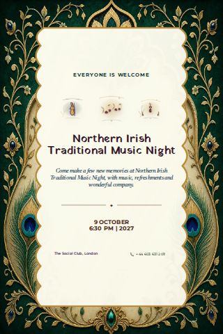 Northern Irish Traditional Music Night invitation design preview