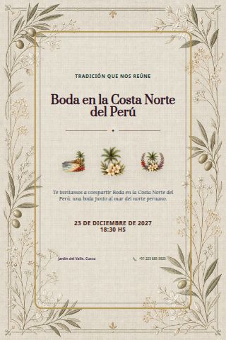 Northern Peru Coast Wedding invitation design