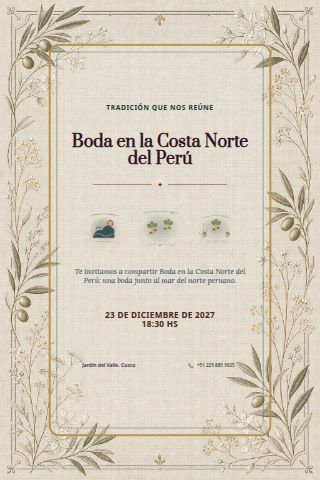 Northern Peru Coast Wedding invitation design preview