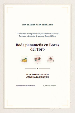 Panamanian Bocas del Toro Beach Wedding invitation design preview