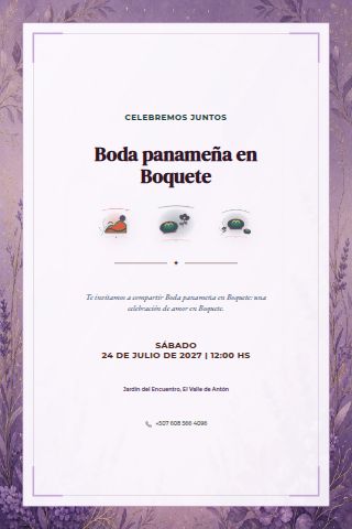 Panamanian Boquete Mountain Wedding invitation design preview
