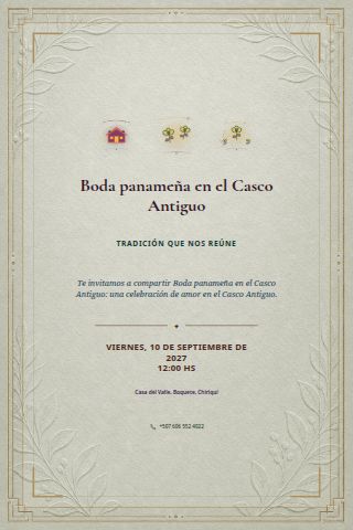 Panamanian Casco Viejo Courtyard Wedding invitation design preview
