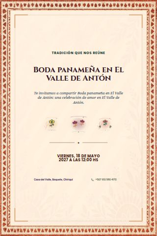 Panamanian El Valle Wedding invitation design preview
