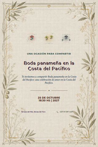 Panamanian Pacific Coast Wedding invitation design preview