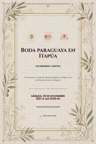 Paraguayan Itapúa Garden Wedding invitation design preview