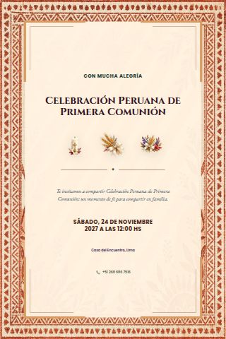 Peruvian First Communion Celebration invitation preview