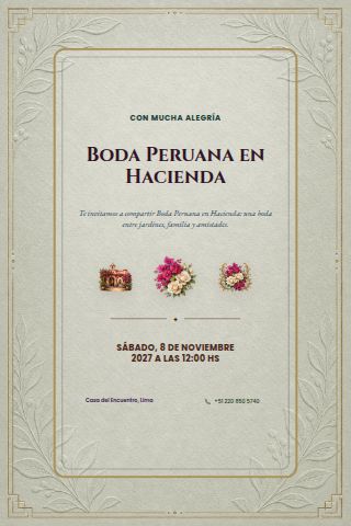 Peruvian Hacienda Wedding invitation design
