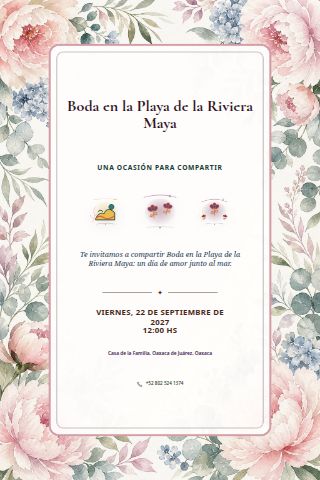 Riviera Maya Beach Wedding invitation design preview