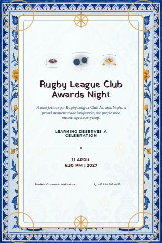 Rugby League Club Awards Night invitation design preview