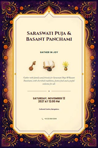 Saraswati Puja & Basant Panchami invitation preview