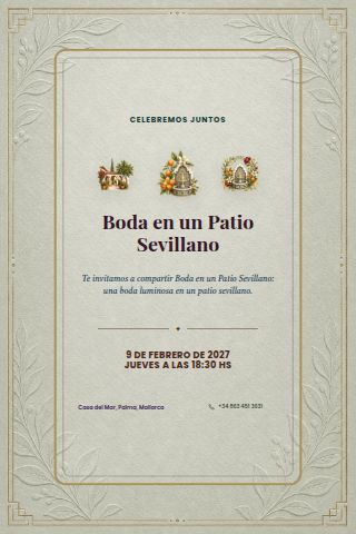 Seville Courtyard Wedding invitation design